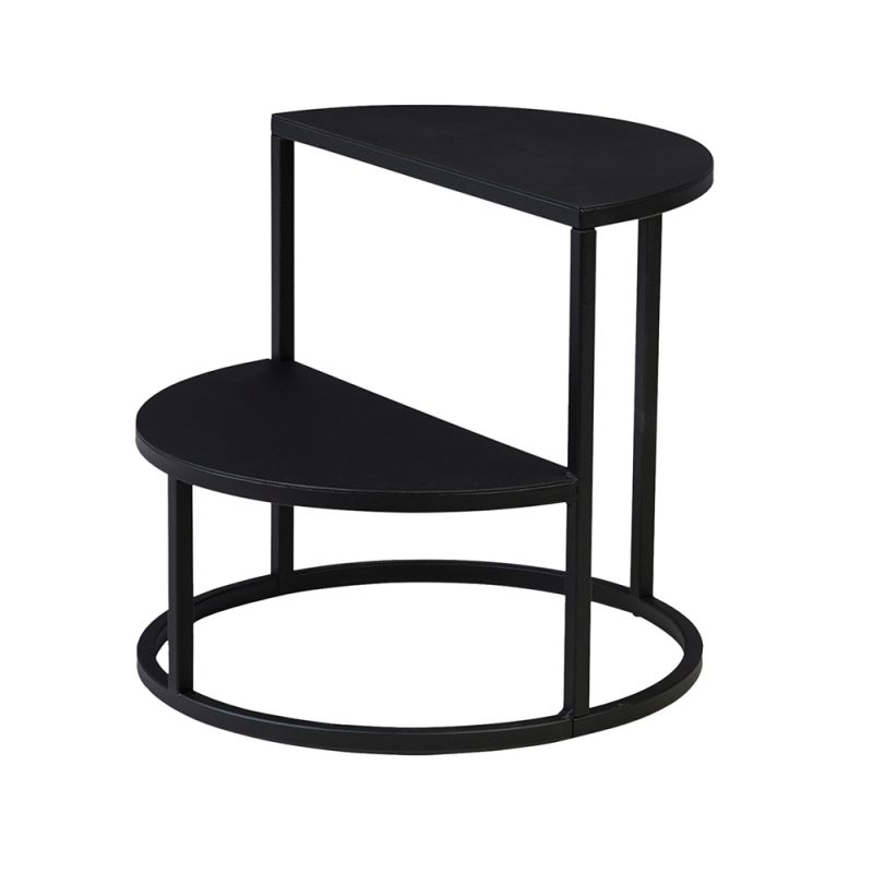 Schwarzer Dais Stufenhocker mit zwei halbrunden Stufen und minimalistischem Design für moderne Wohnräume.